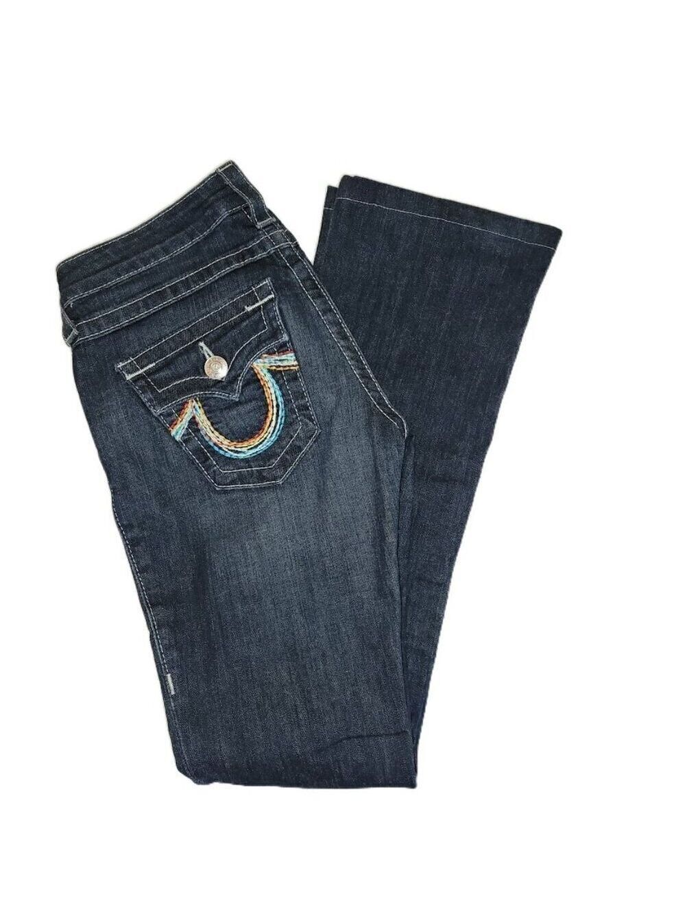 True Religion Boot Cut Denim Jeans Flap Pocket W/ Rainbow Design Women's 25